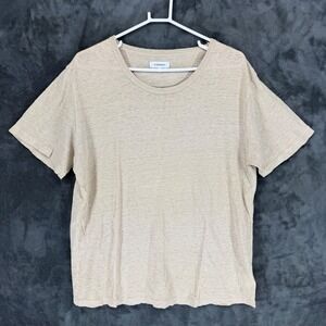 Venroy Mens 100% Linen Short Sleeve T-Shirt Beige Oatmeal Crew Neck XL RN137434